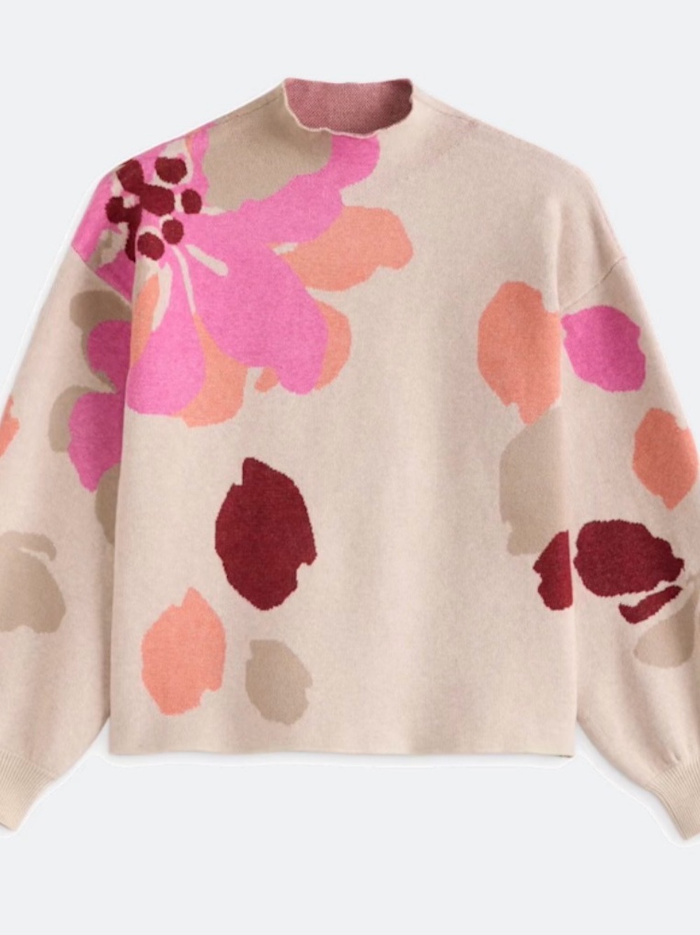Market & Spruce Floral Mockneck Sweater in Pink, Beige & Coral